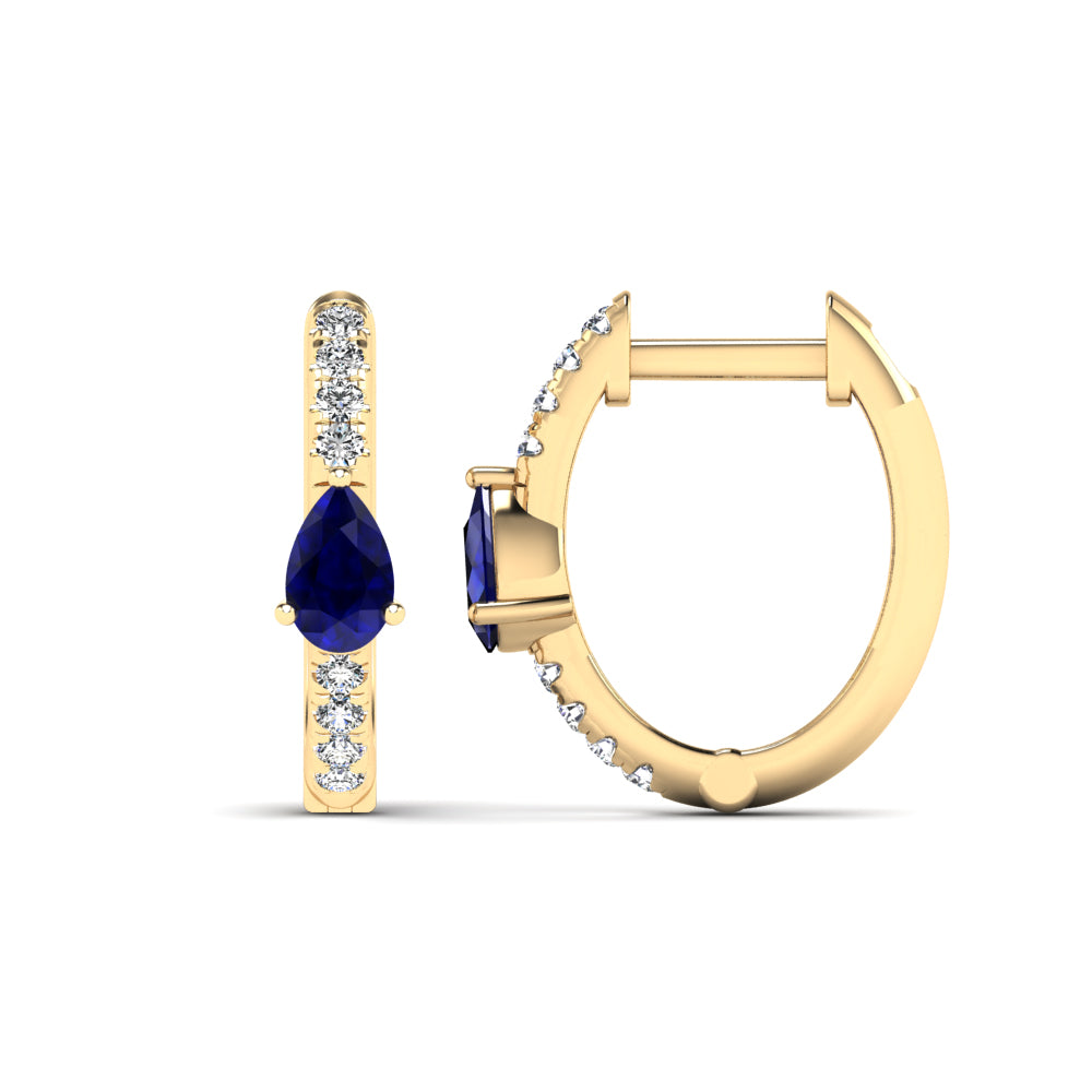 14K Gold Sapphire Drop Huggie Earrings