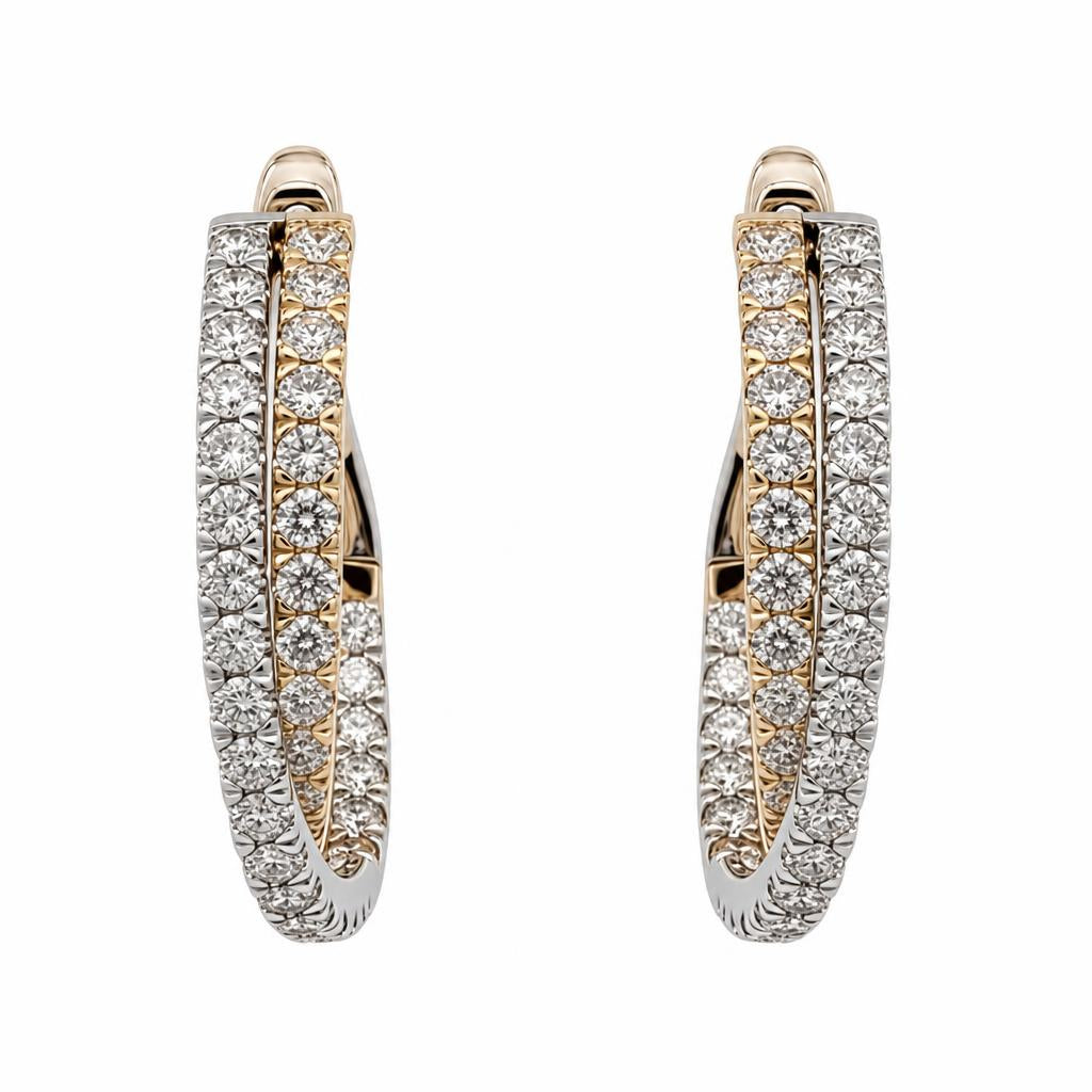 14K Gold Pavé Sculpted Oval Hoop Earrings