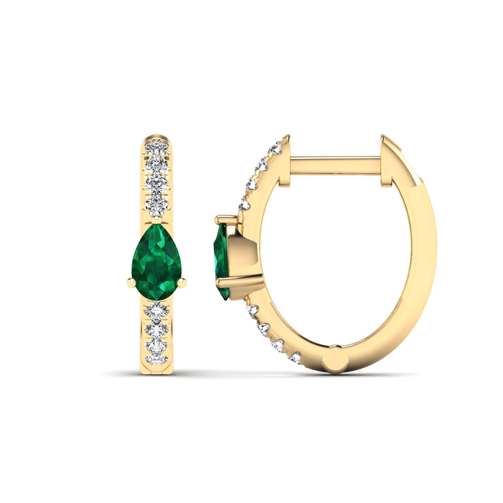 14K Gold Emerald Drop Huggie Earrings