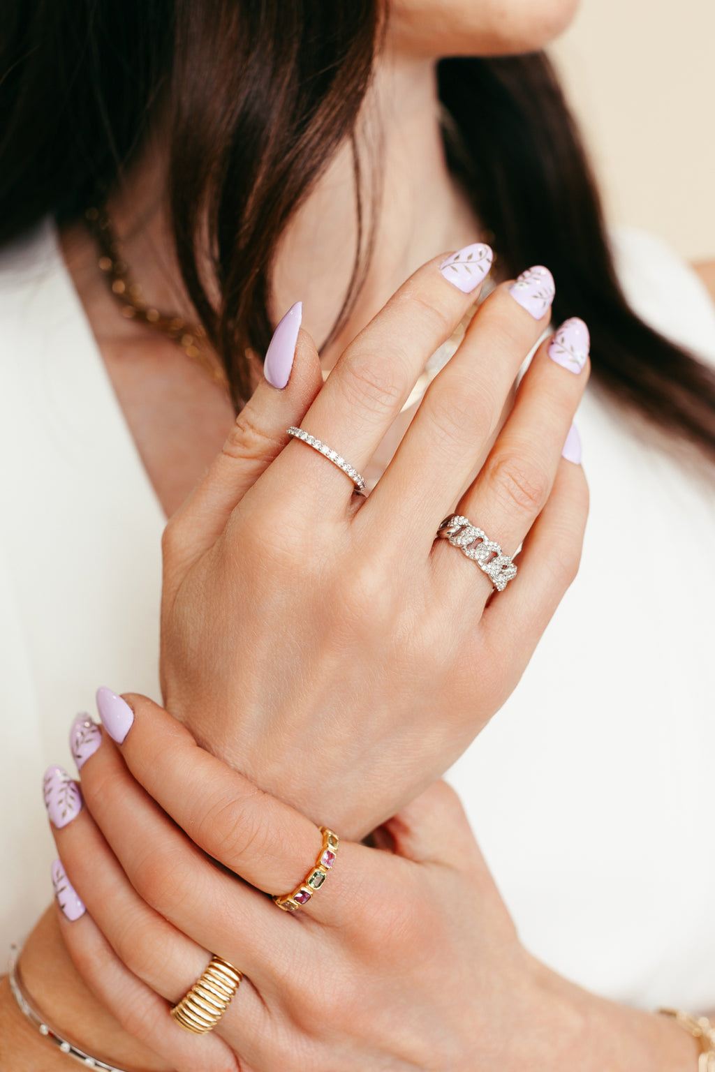 White Gold Thick Diamond Chain Link Ring