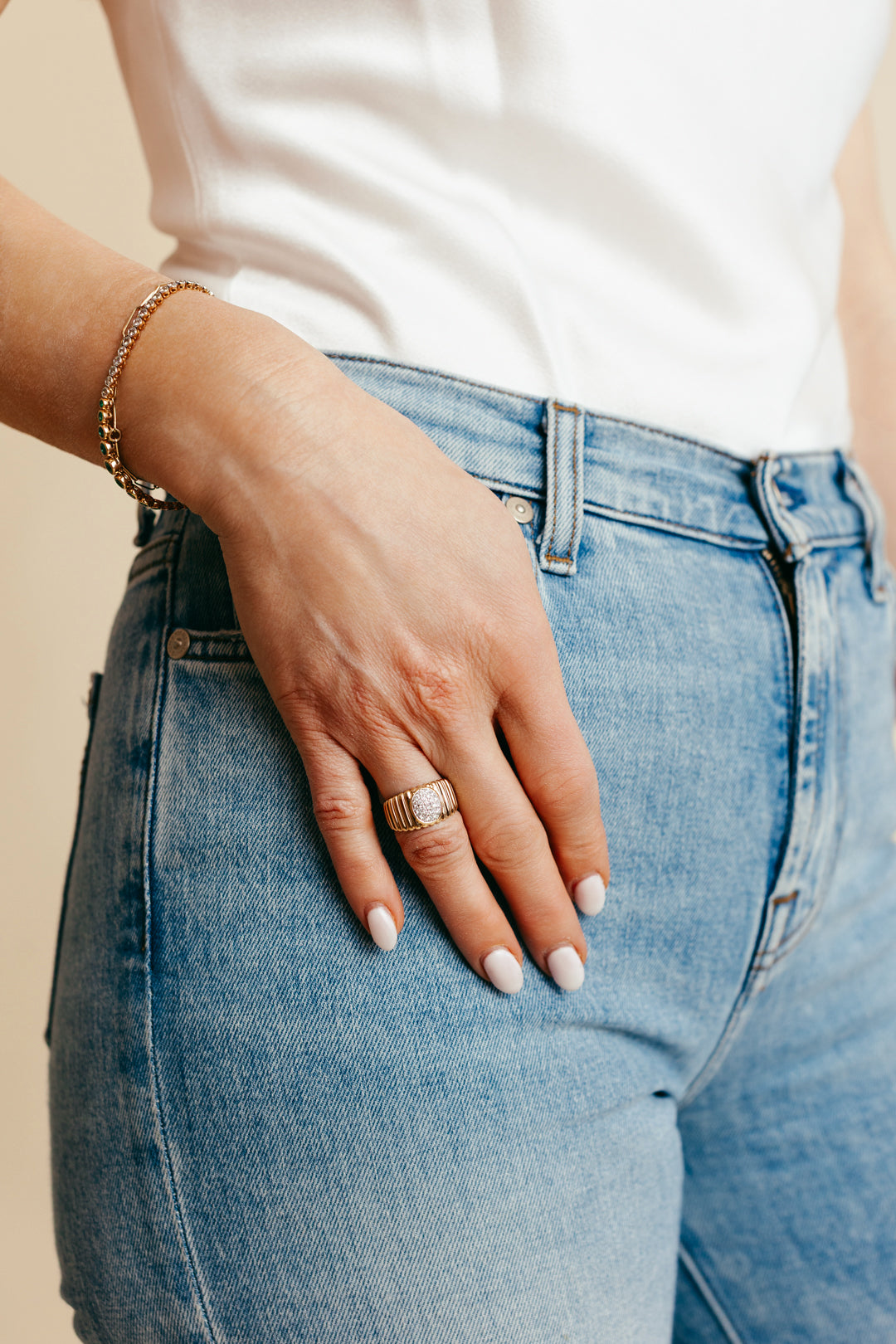 Oval Pave set Ridged Dome Ring