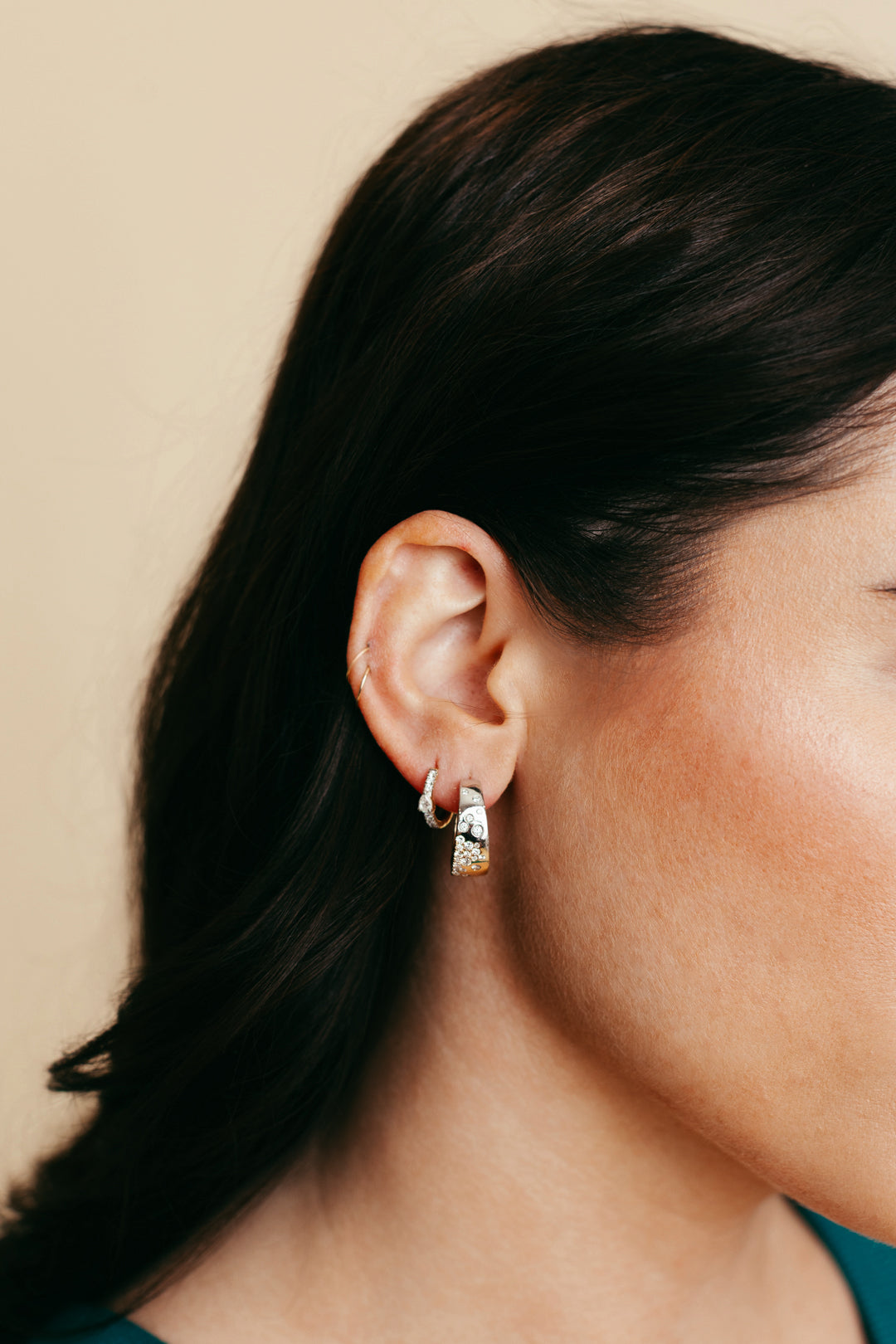 Two Tone Diamond Speckled Hoops