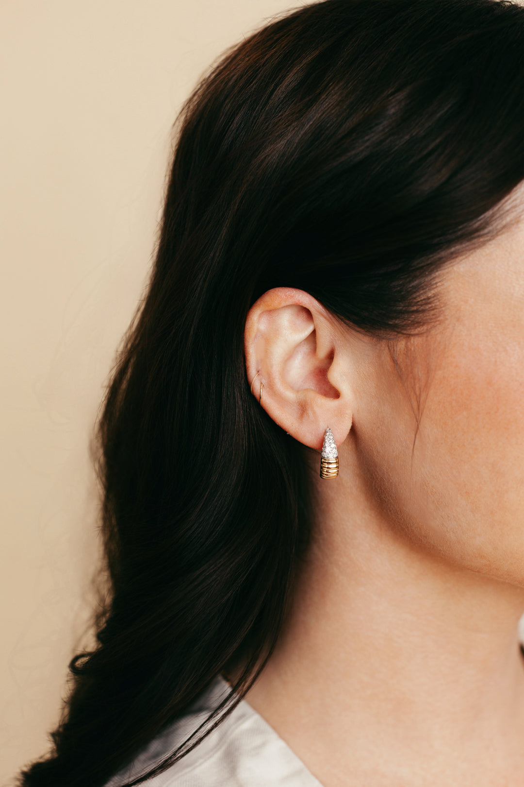 Pave Set Diamond Ridged Hoops