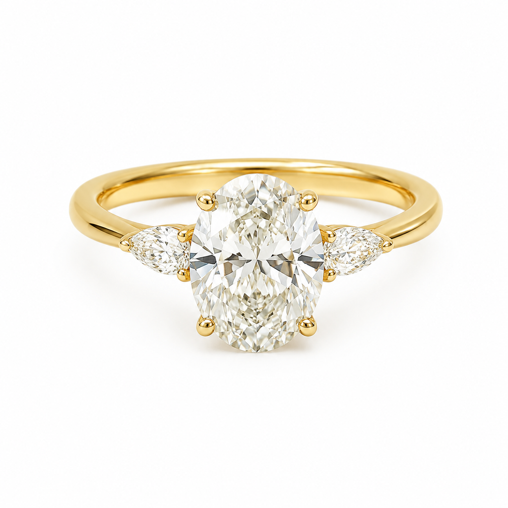Oval Cut Diamond Engagement Ring with Pear Side Stones