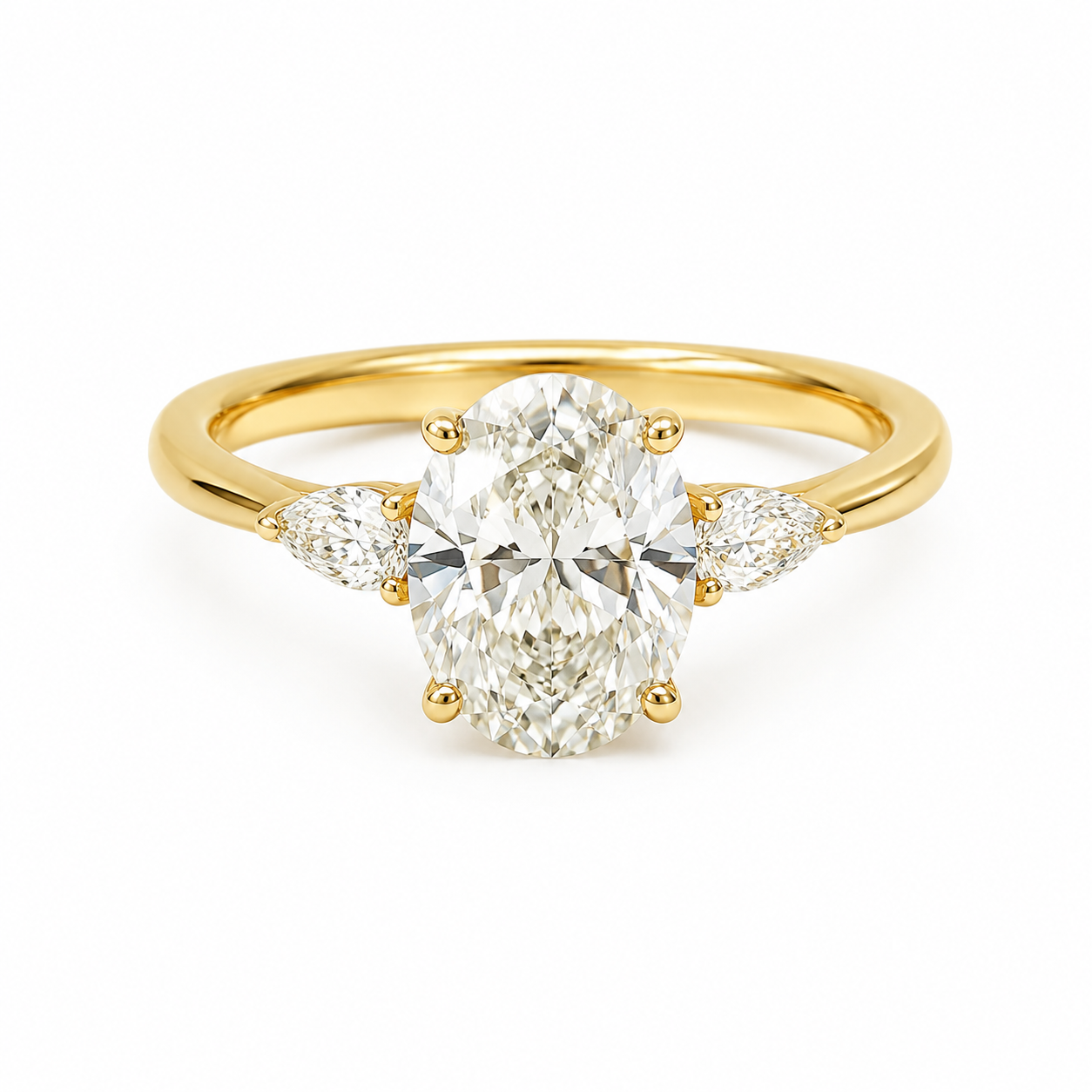 Oval Cut Diamond Engagement Ring with Pear Side Stones