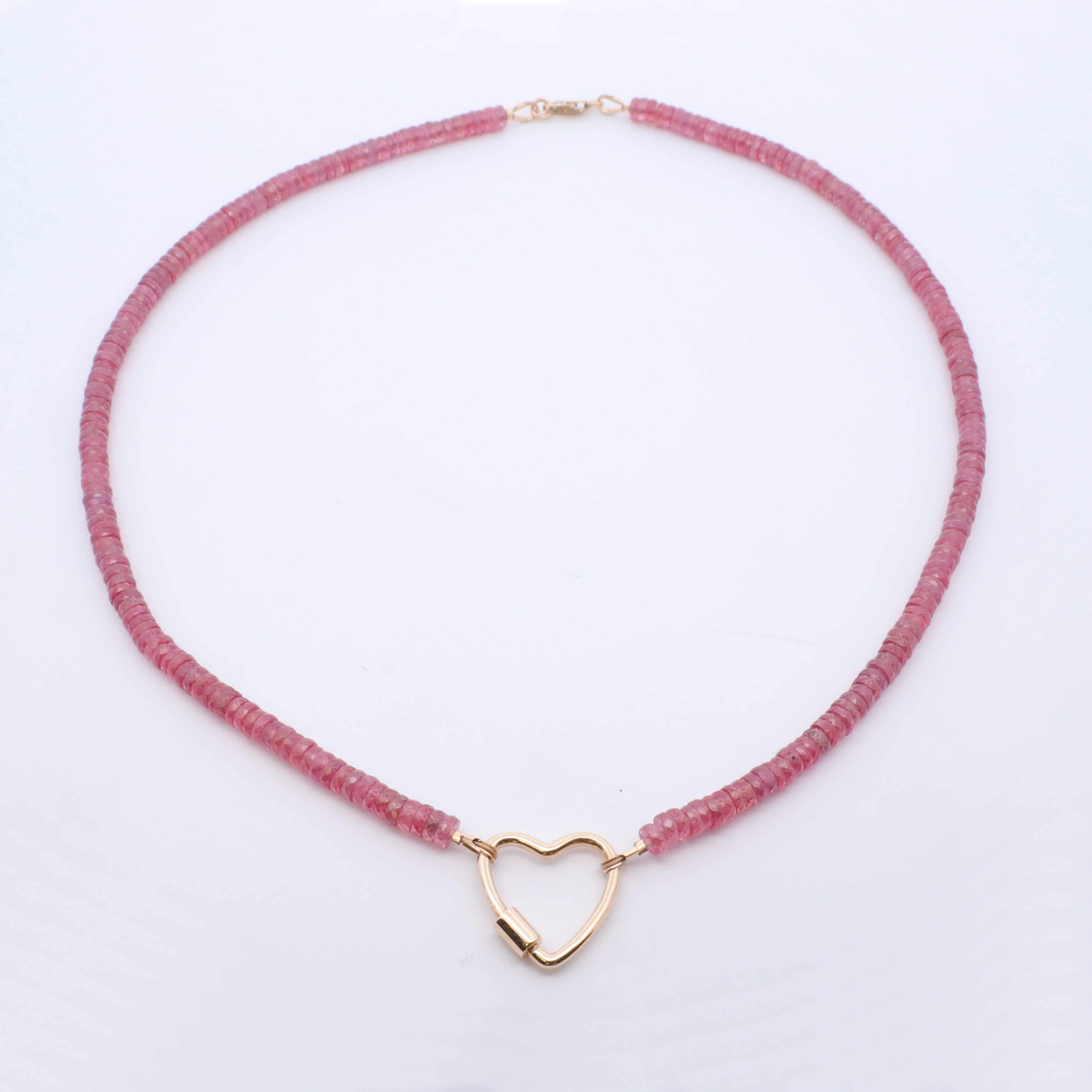 Pink Sapphire & Heart Necklace - Nashelle