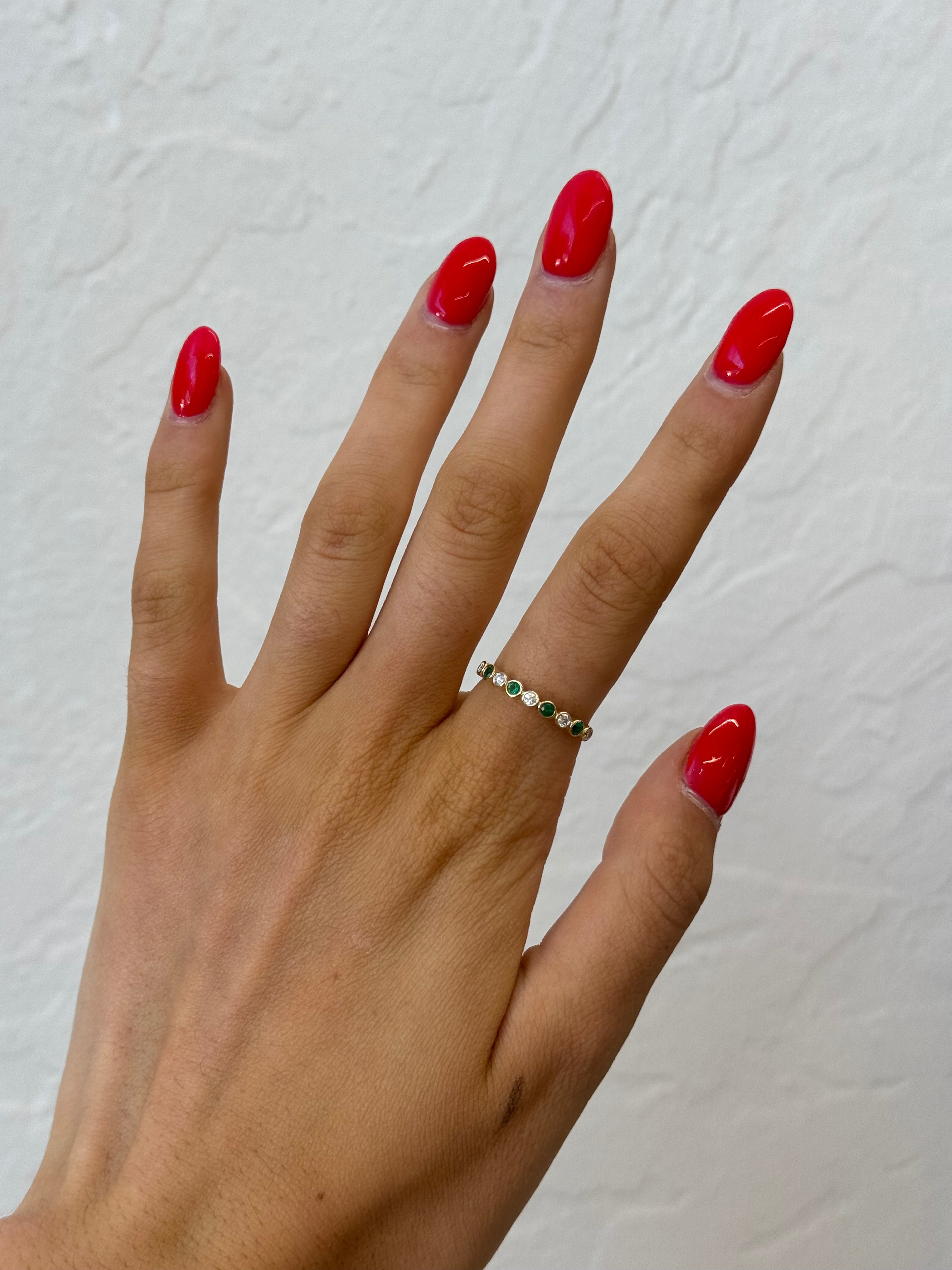 Diamond And Emerald Bezel Anniversary Ring