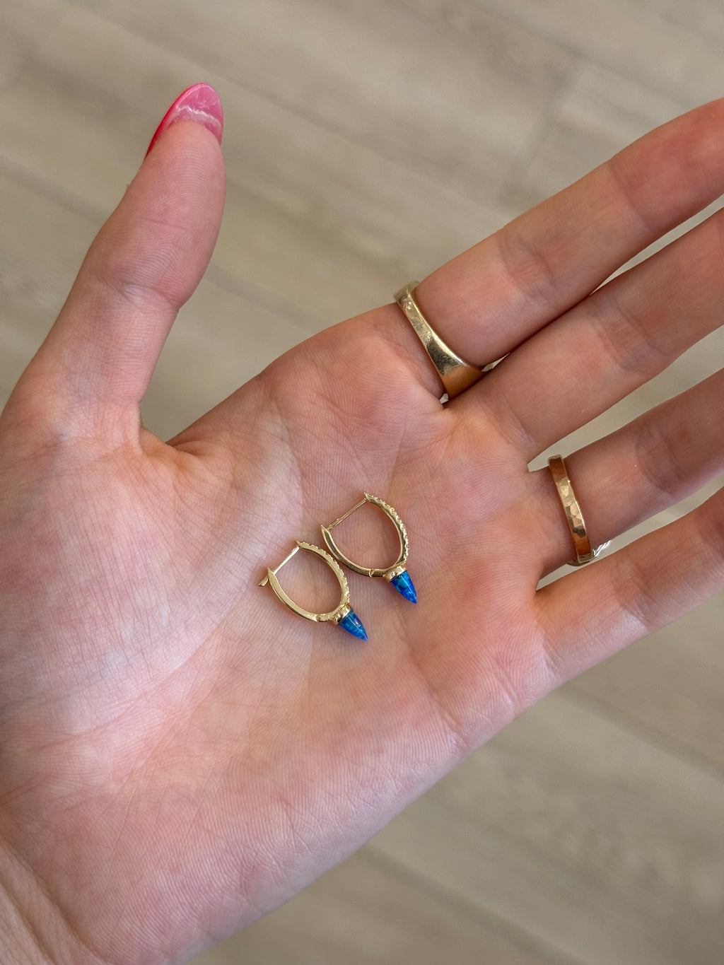 Blue Ethiopian Opal And Diamond Huggies