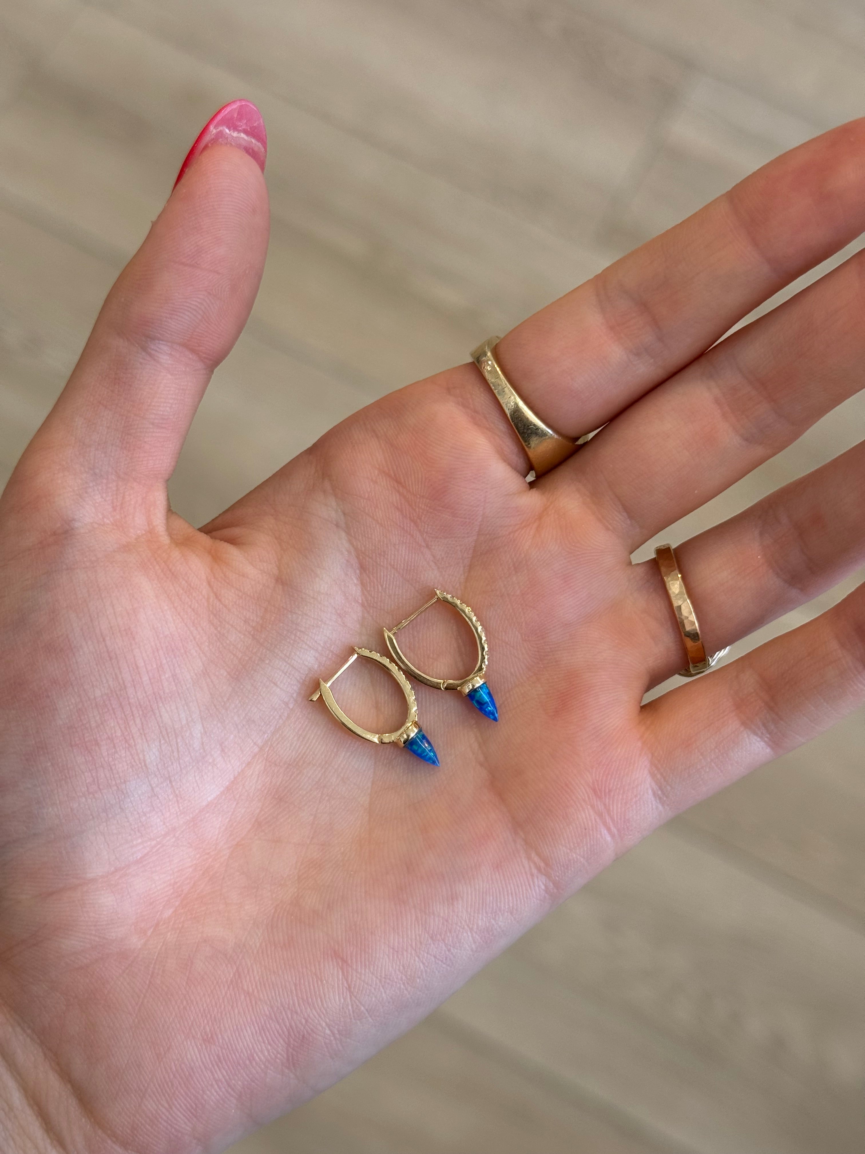 Blue Ethiopian Opal And Diamond Huggies