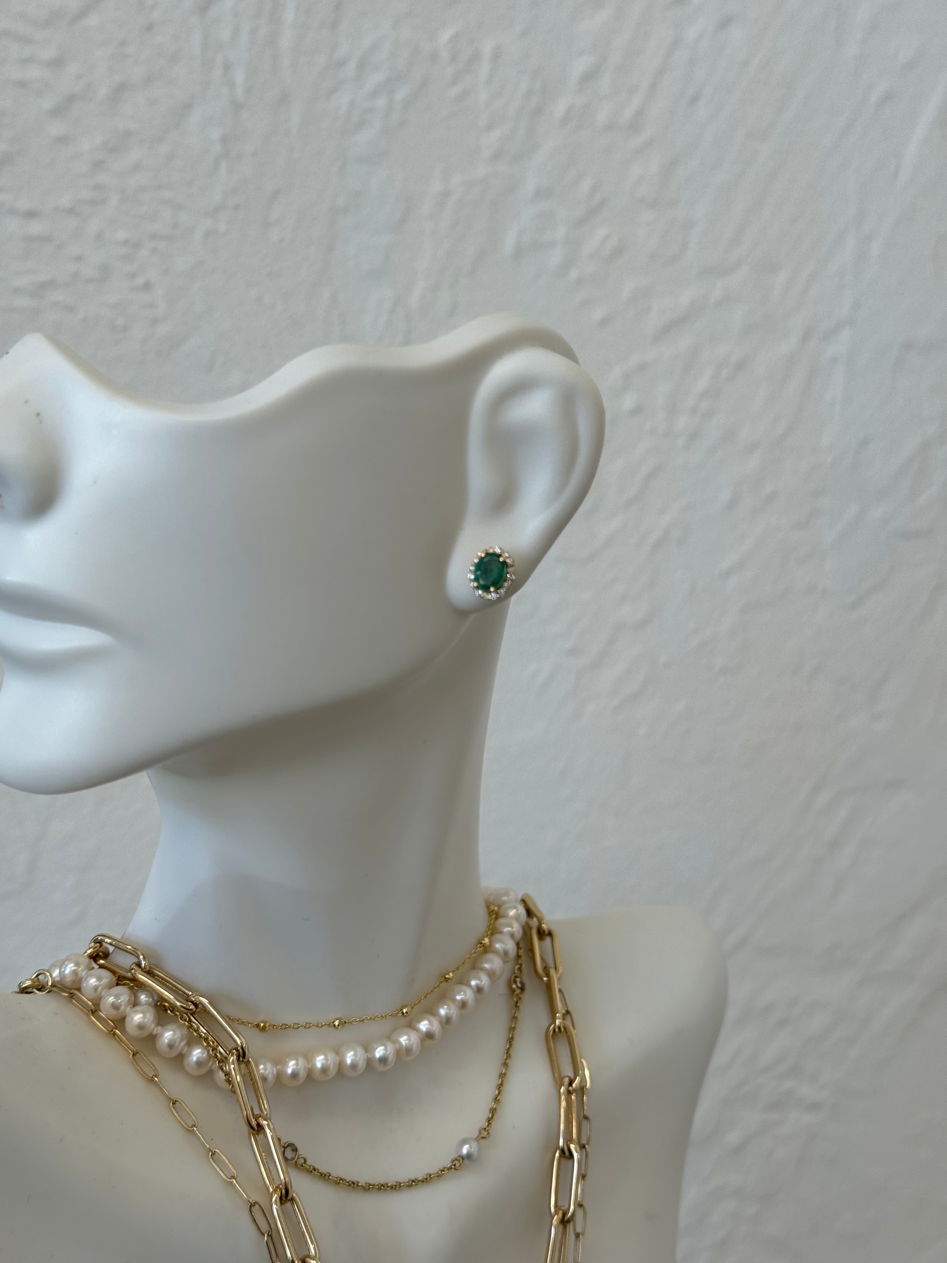 Emerald with Diamond Halo Studs