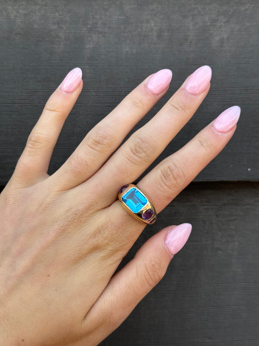 Topaz, Amethyst and Sapphire Ring