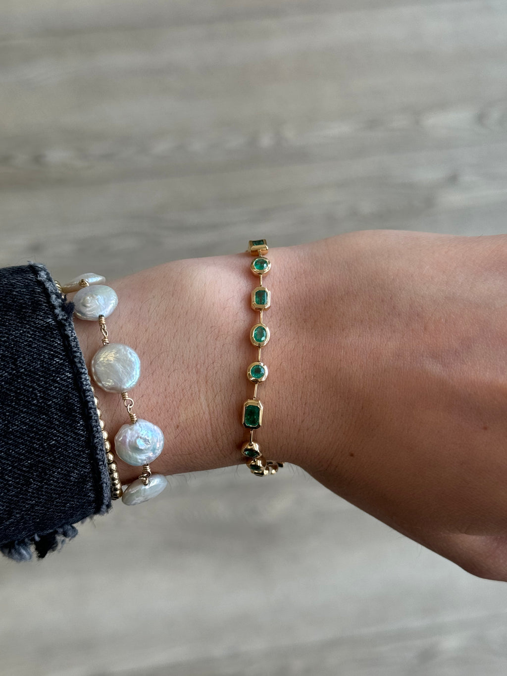 Emerald Multi Cut Stone and Gold Bracelet