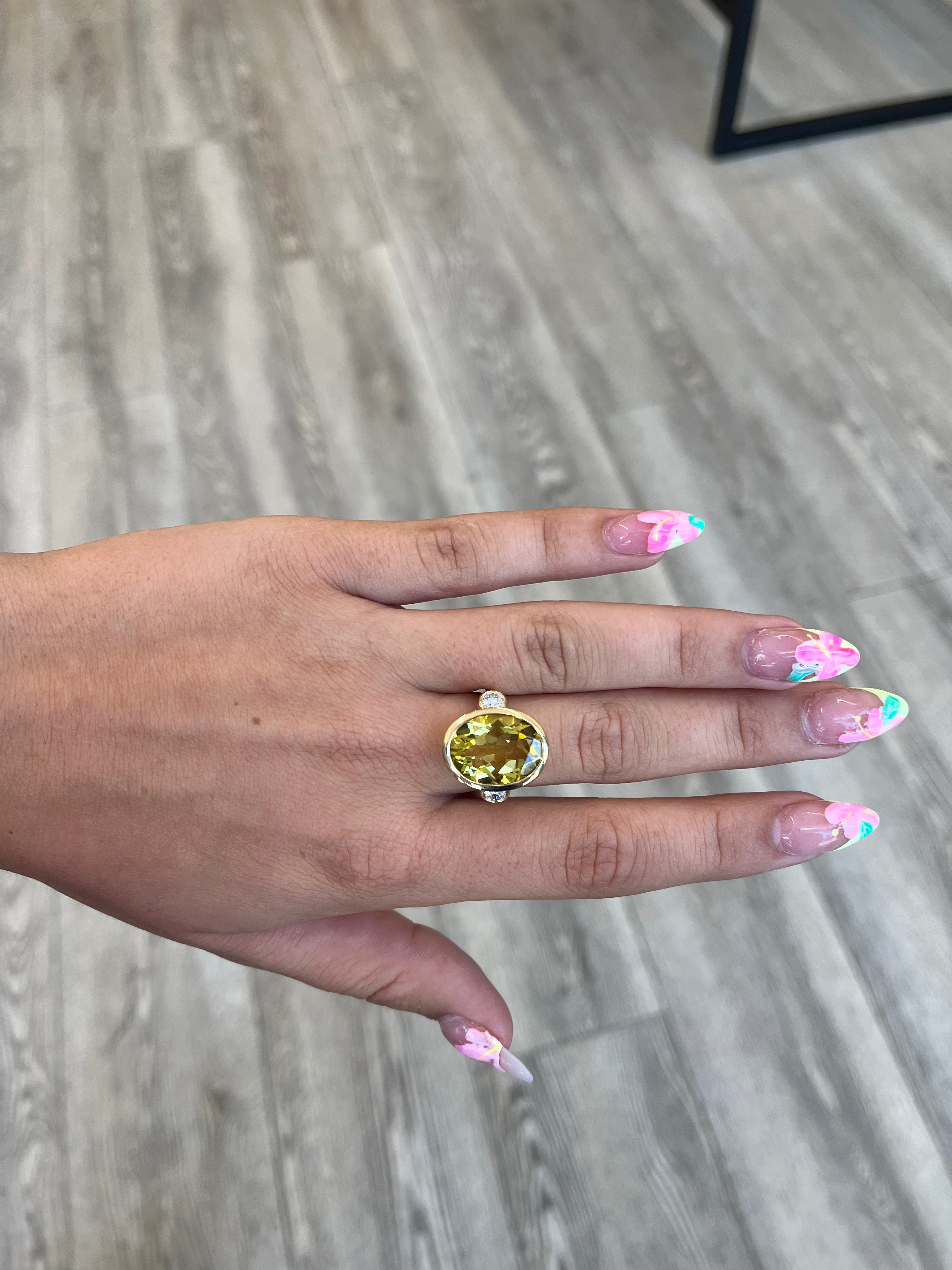 Oval Lemon Citrine and Diamond Ring