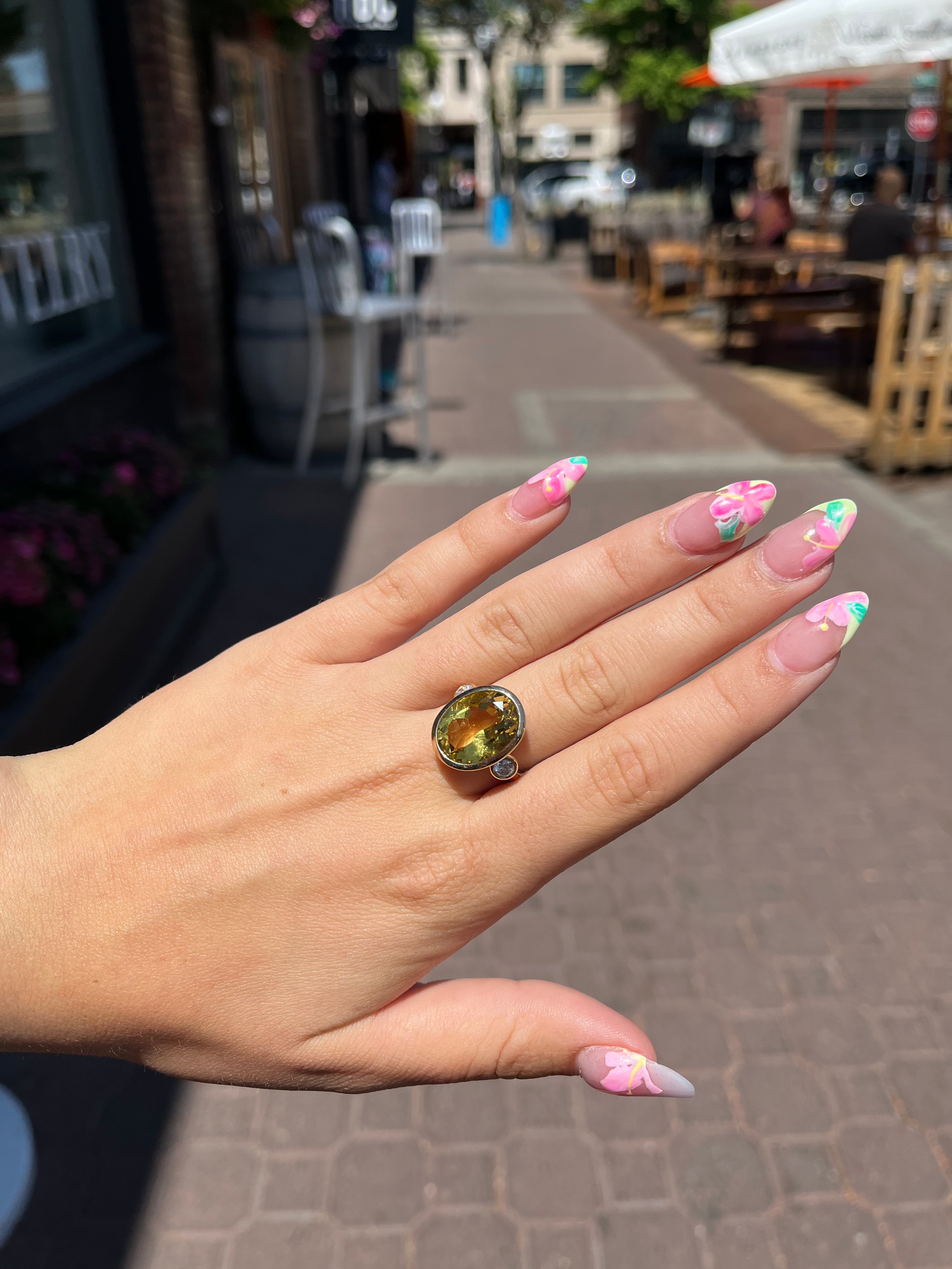 Oval Lemon Citrine and Diamond Ring
