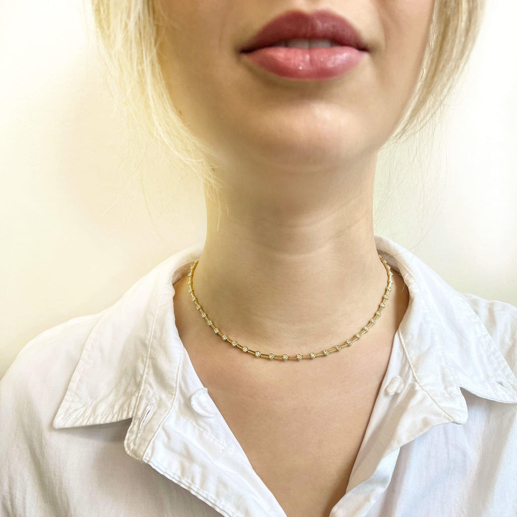 Rectangle Diamond Link Necklace - Nashelle