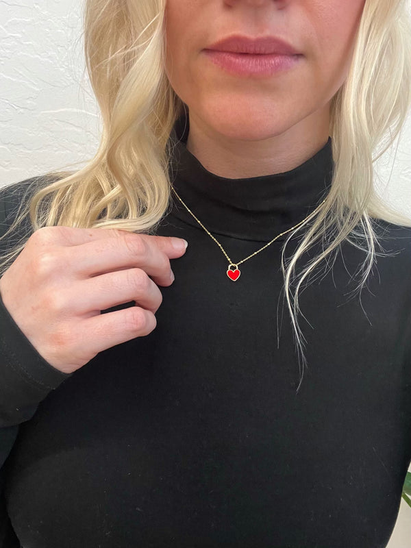 Red Enamel Heart Necklace - Nashelle