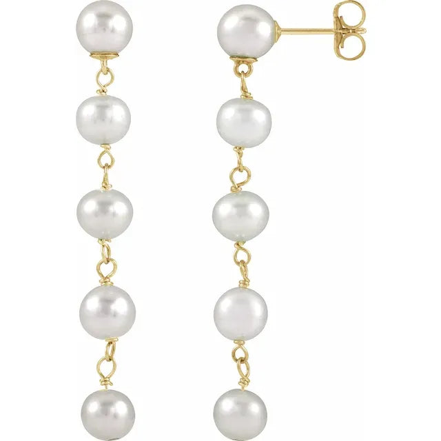 Five Pearl Dangle Drop Earrings