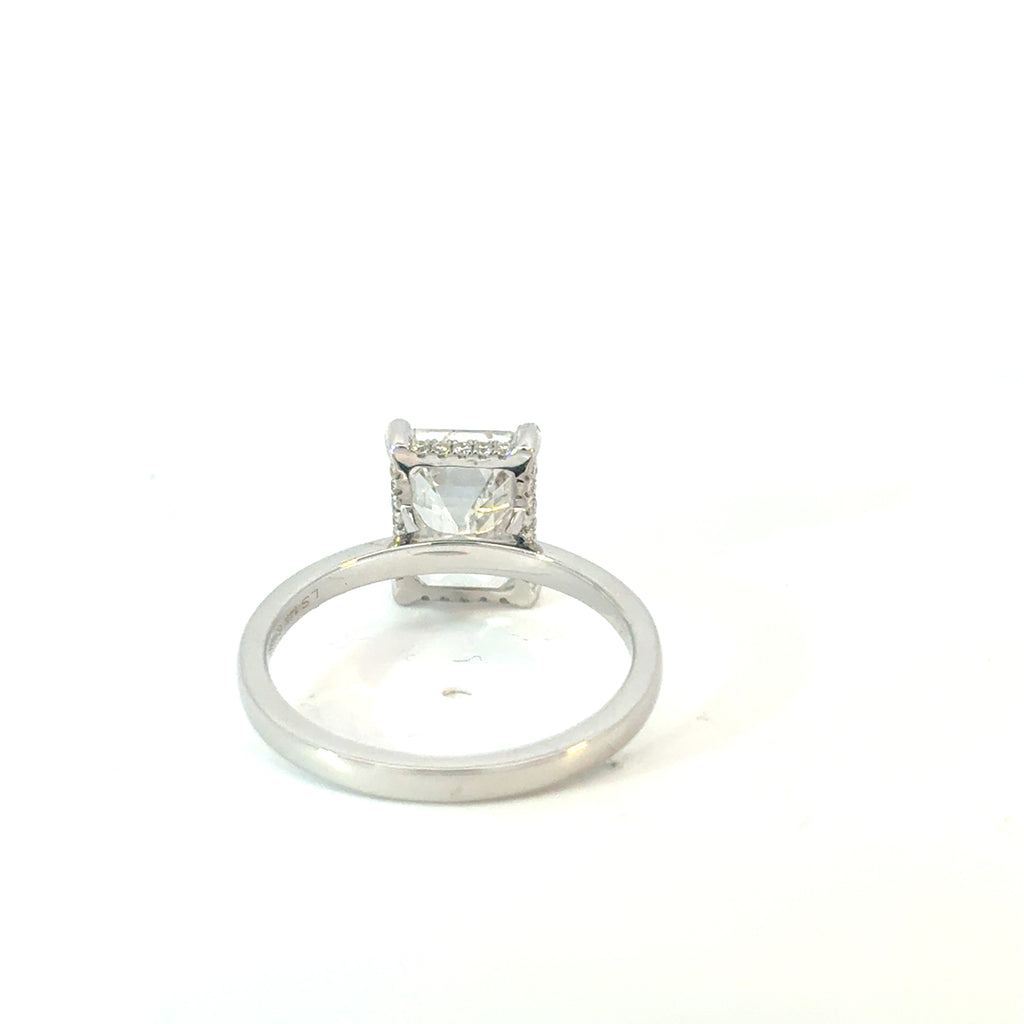 Emerald Cut Diamond Engagement Ring with Hidden Halo 3ctw