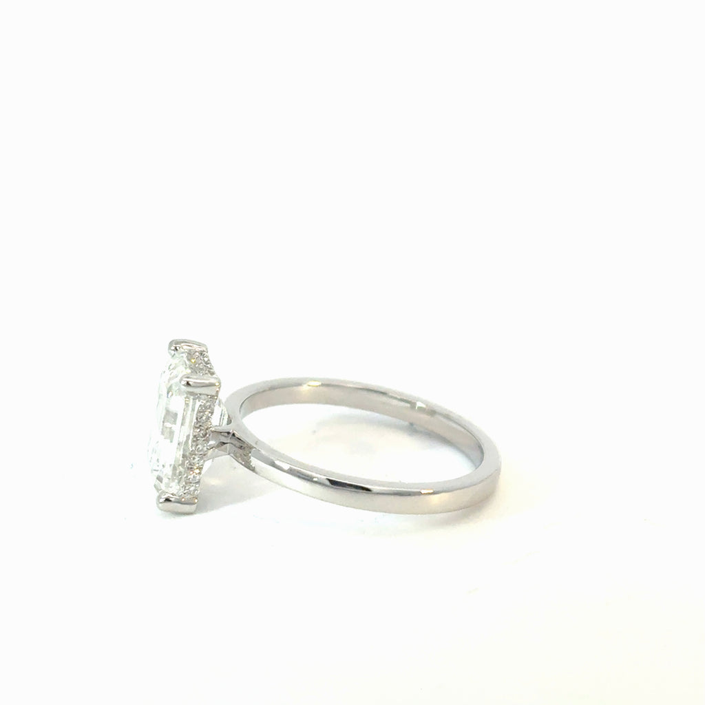 Emerald Cut Diamond Engagement Ring with Hidden Halo 3ctw