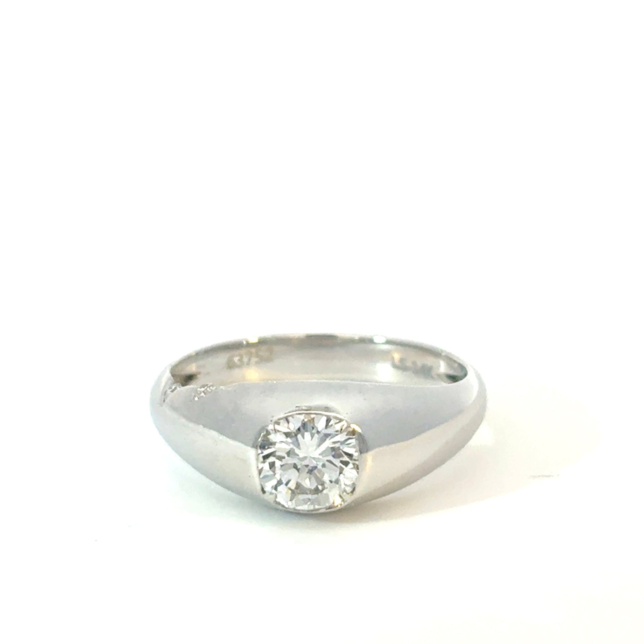 Round Brilliant Cut Diamond Dome Ring with Side Stones