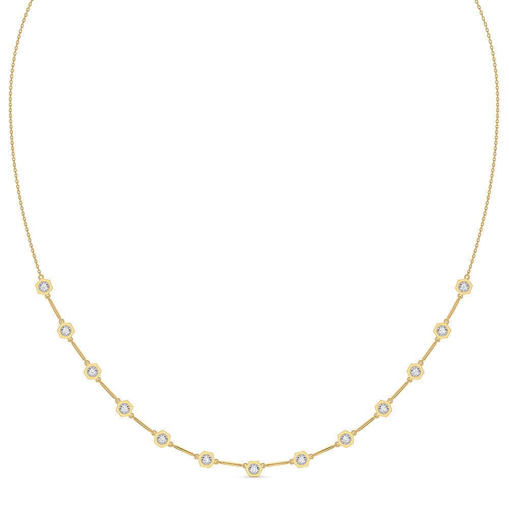 14K Gold Diamond Drop Station Necklace