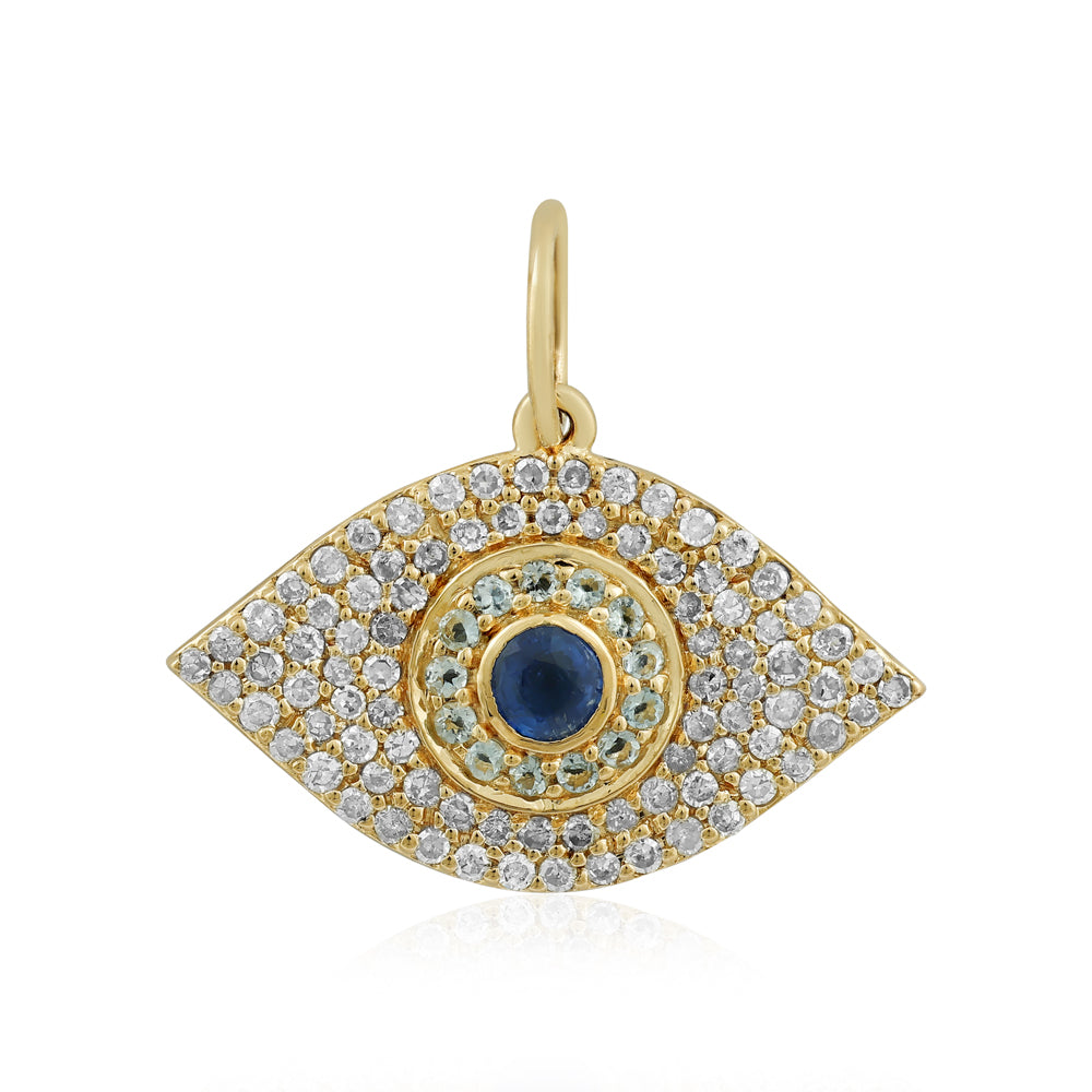 Aquamarine Kyanite & Diamond Evil Eye Pendant