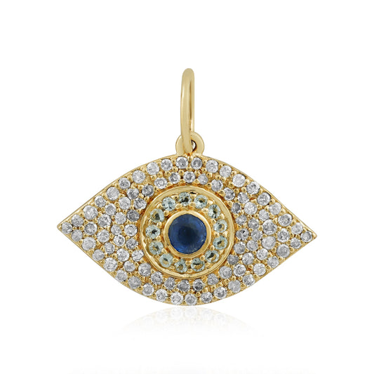 Aquamarine Kyanite & Diamond Evil Eye Pendant