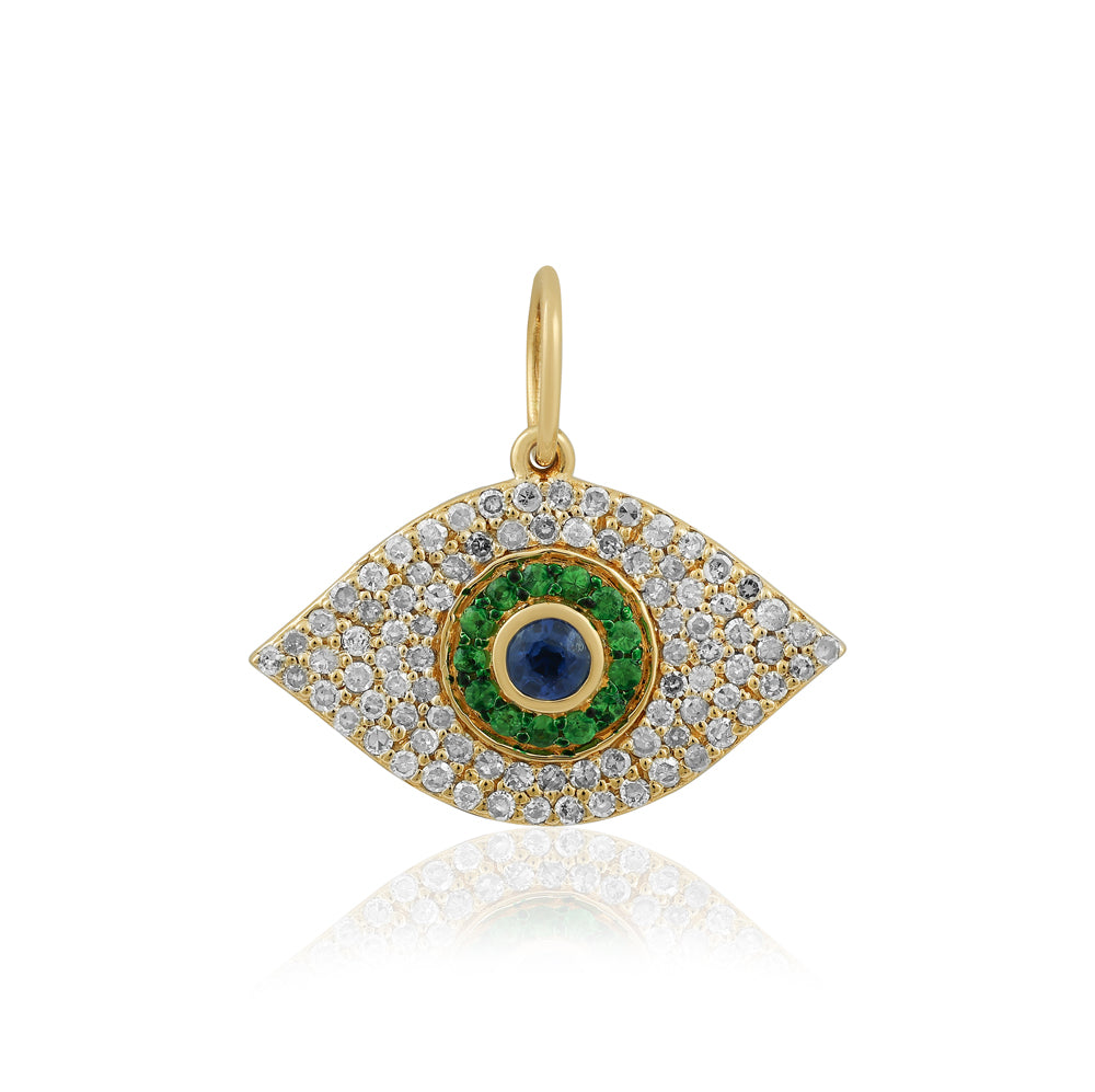 Tsavorite Sapphire & Diamond Evil Eye Pendant