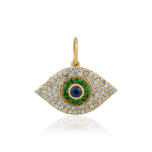 Tsavorite Sapphire & Diamond Evil Eye Pendant