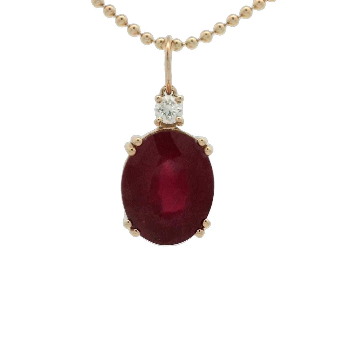 14K Gold Oval Ruby Drop Pendant with Diamonds