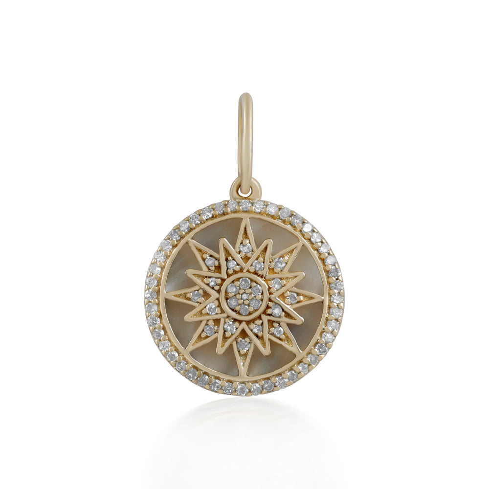 14K Gold Mother-of-Pearl Sunburst Medallion Pendant