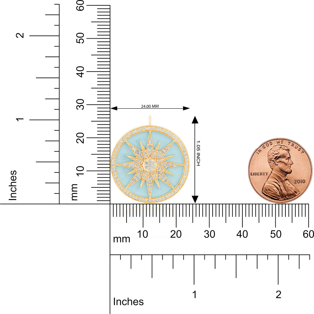 14K Diamond Pendant, 1.05", Turquoise 10.12 CTW Round