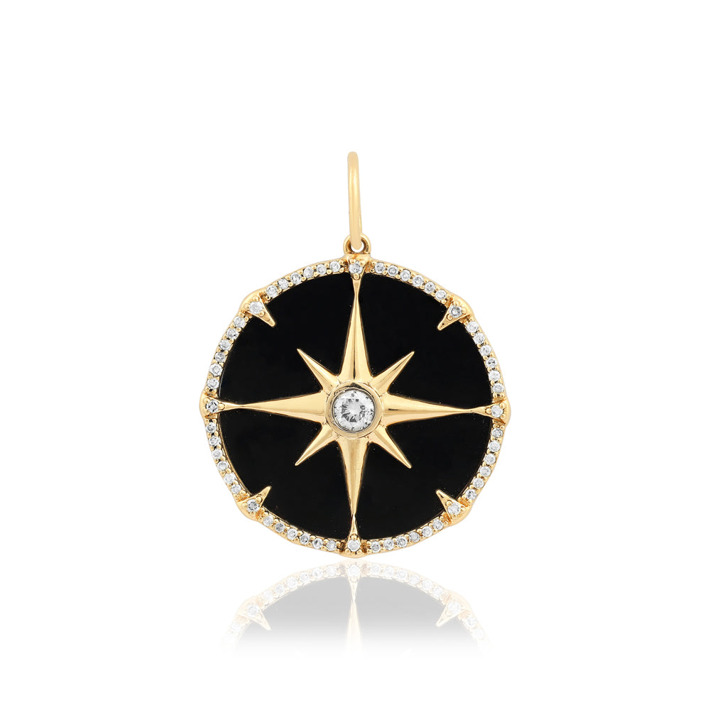 14K Gold Black Onyx Starburst Pendant