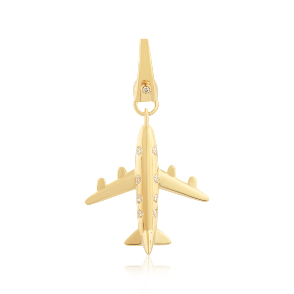 14K Gold Diamond Airplane Pendant