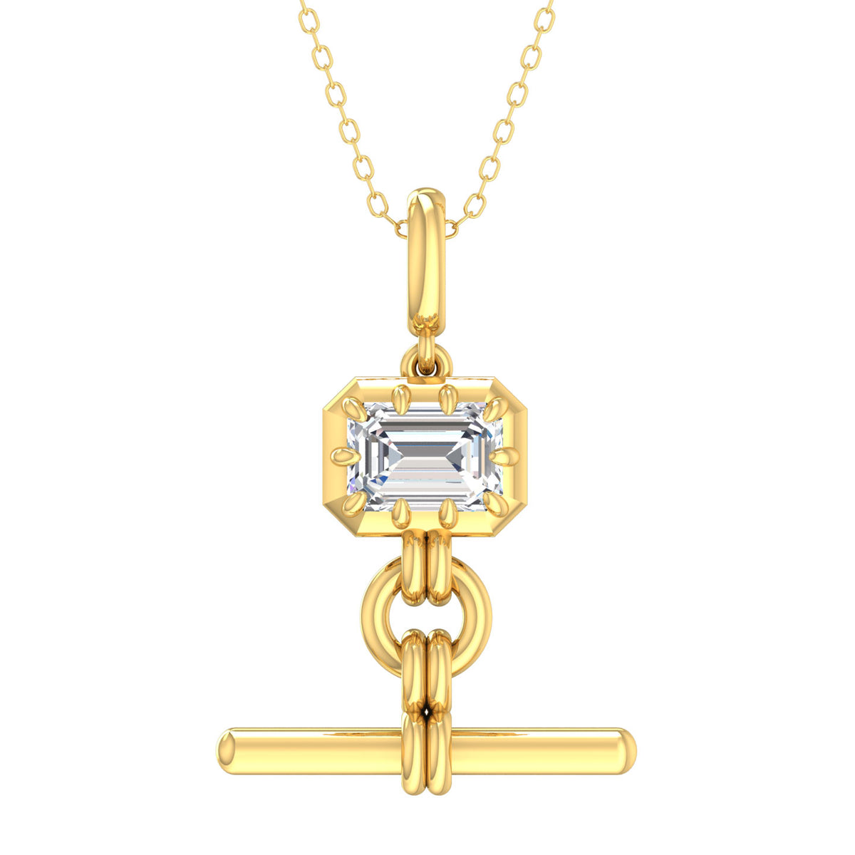 14K Gold Lab-Grown Diamond Emerald-Cut Drop Pendant