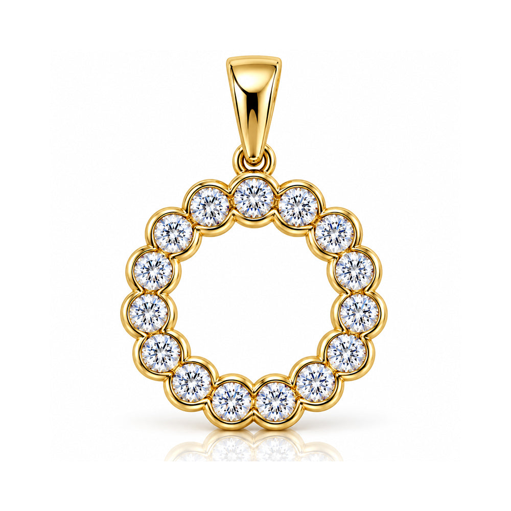 14K Gold Diamond Halo Circle Pendant