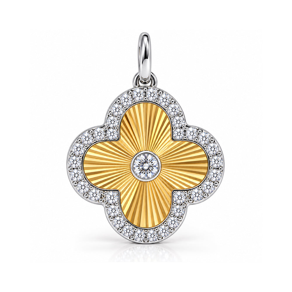 14K Gold Diamond Floral Medallion Pendant