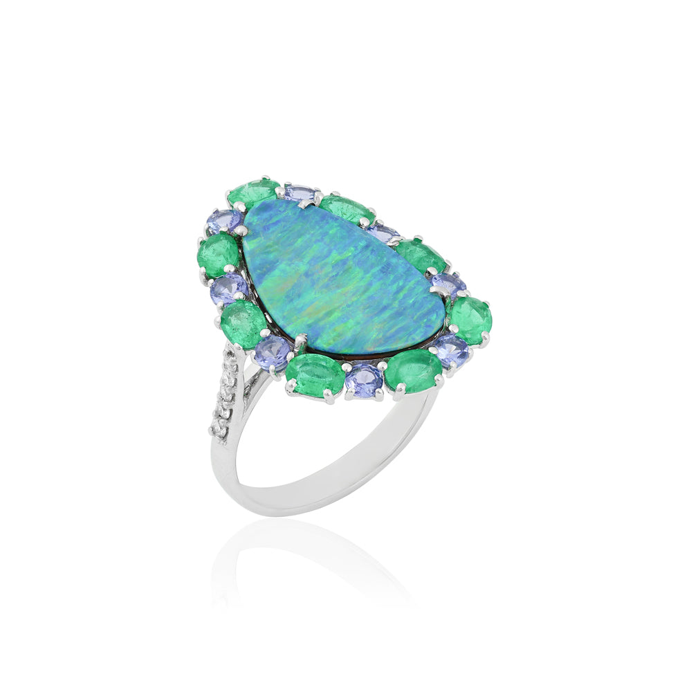 Opal, Emerald & Tanzanite Ring