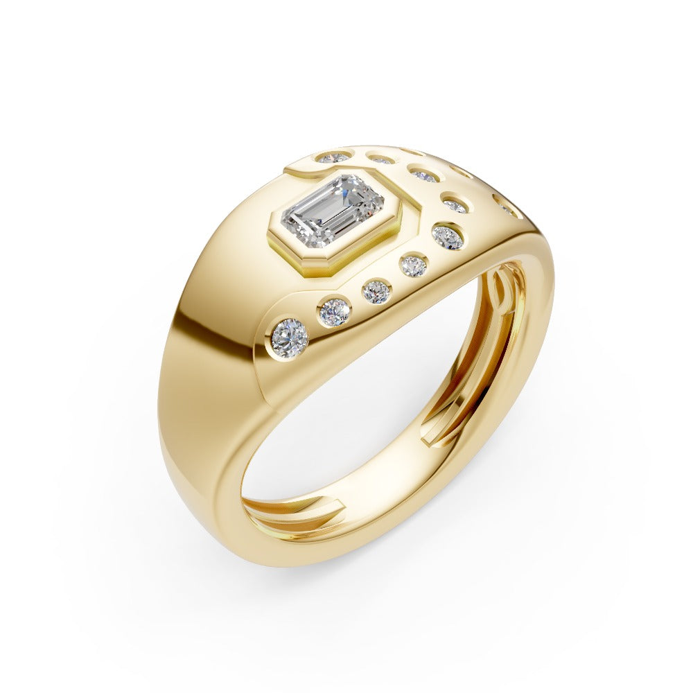 14K Gold Sapphire & Diamond Signet Bypass Ring