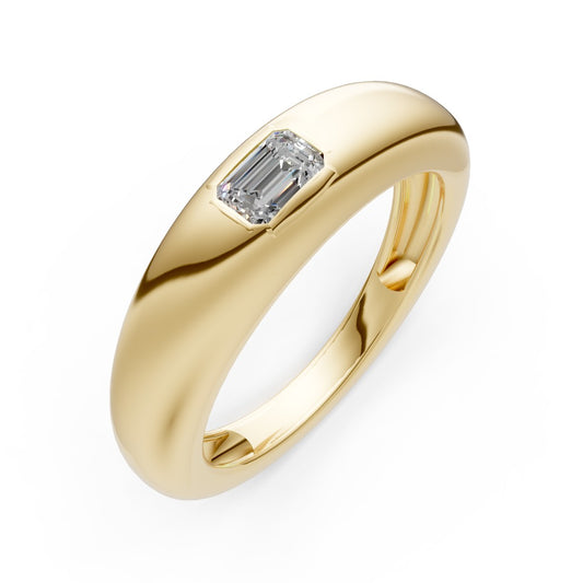 14k Round Band with Emerald Cut Diamond Ring