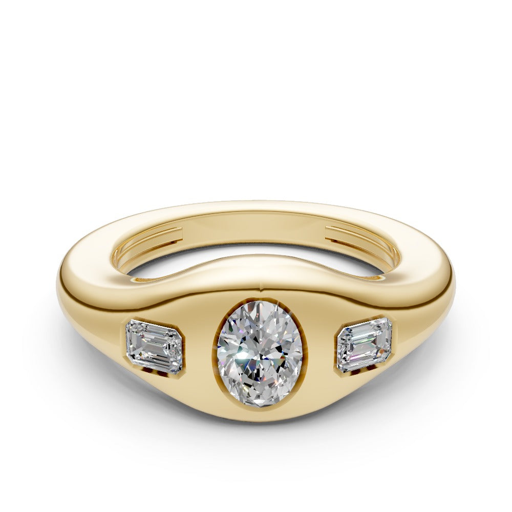 14K Gold Diamond Three-Stone Dome Ring