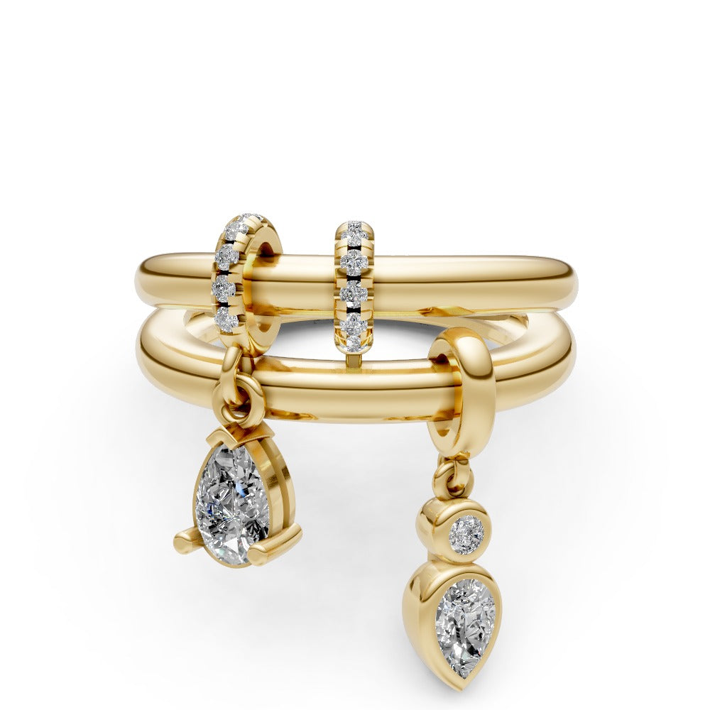 14K Gold Diamond Triple-Band Drop Ring