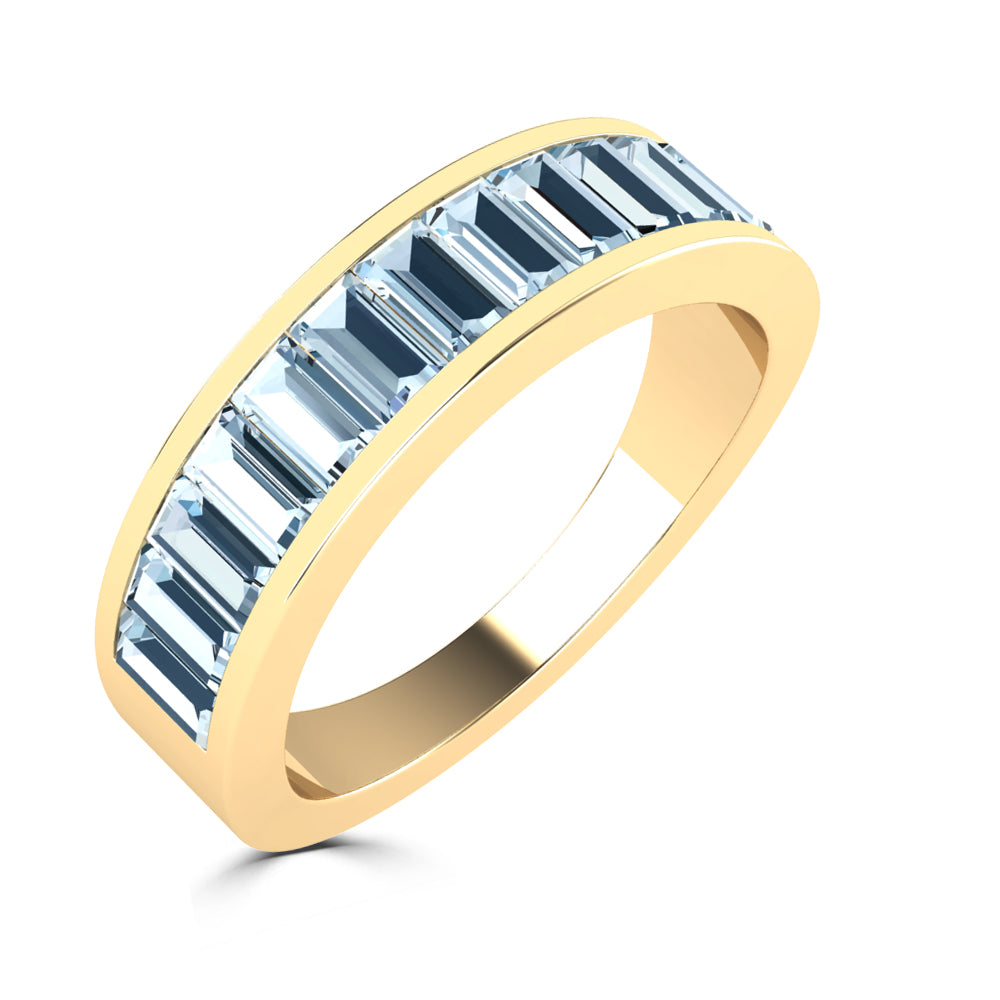 14K Gold Blue Aquamarine Channel-Stripe Ring