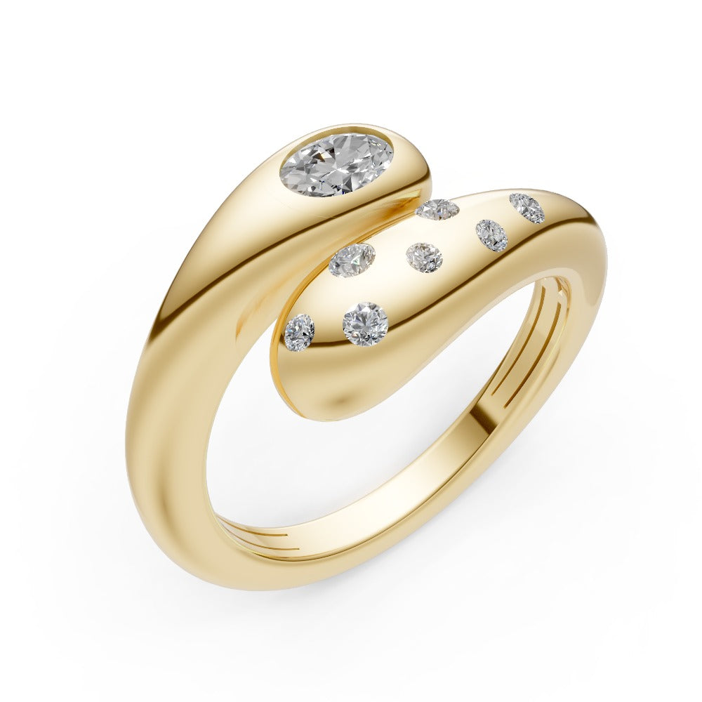 14K Gold Diamond Double-Band Bypass Ring