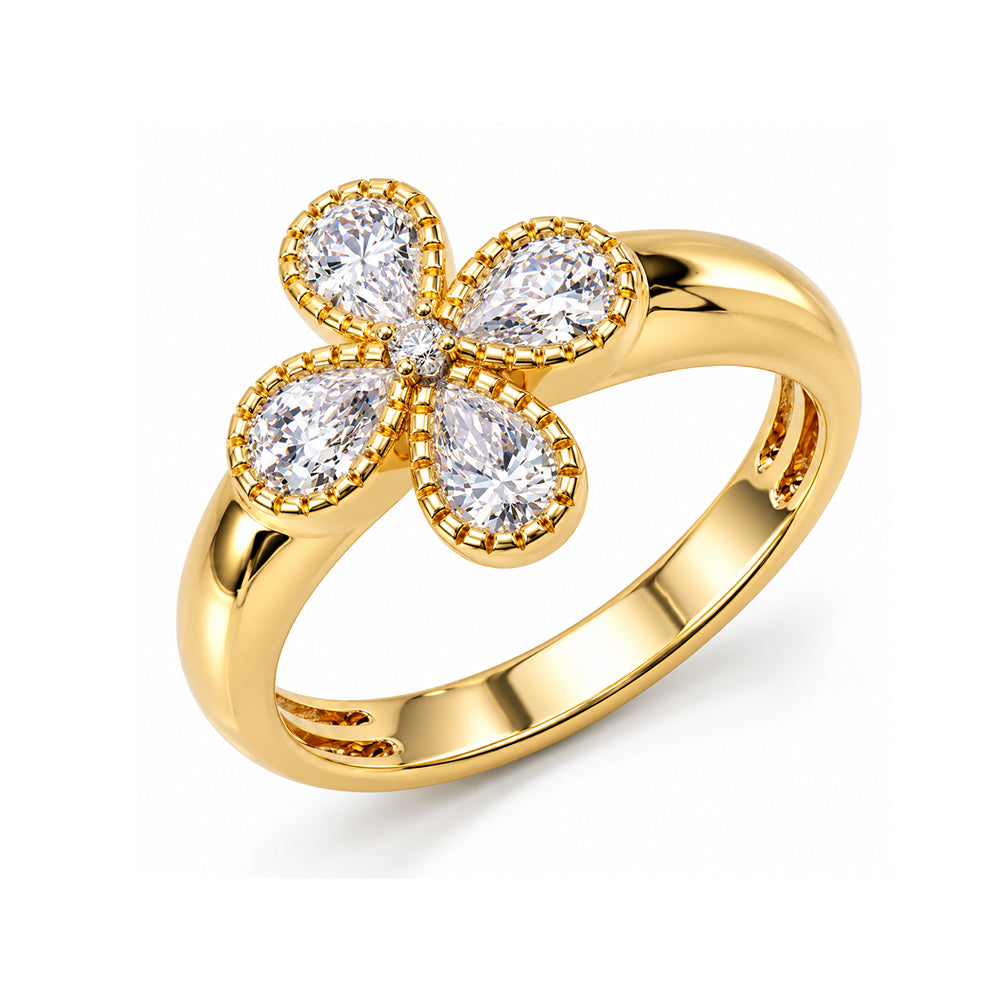 14K Gold Diamond Flower Cluster Ring