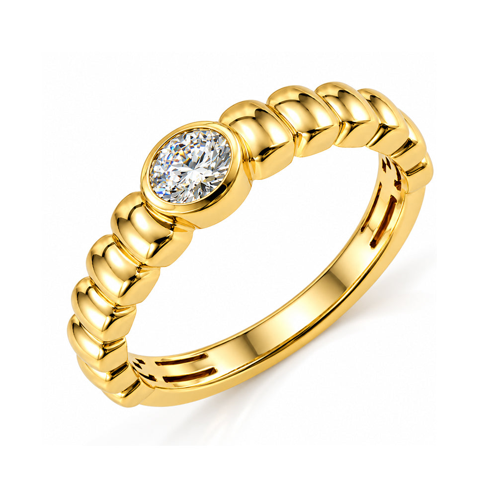 14K Gold Diamond Braided Solitaire Ring