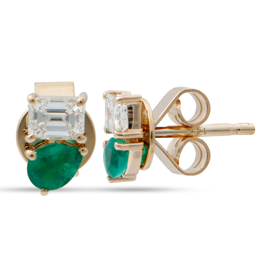 Emerald Teardrop Diamond Studs