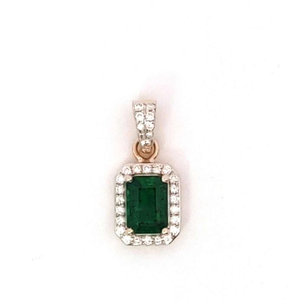 Emerald cut Emerald and Diamond Halo Pendant