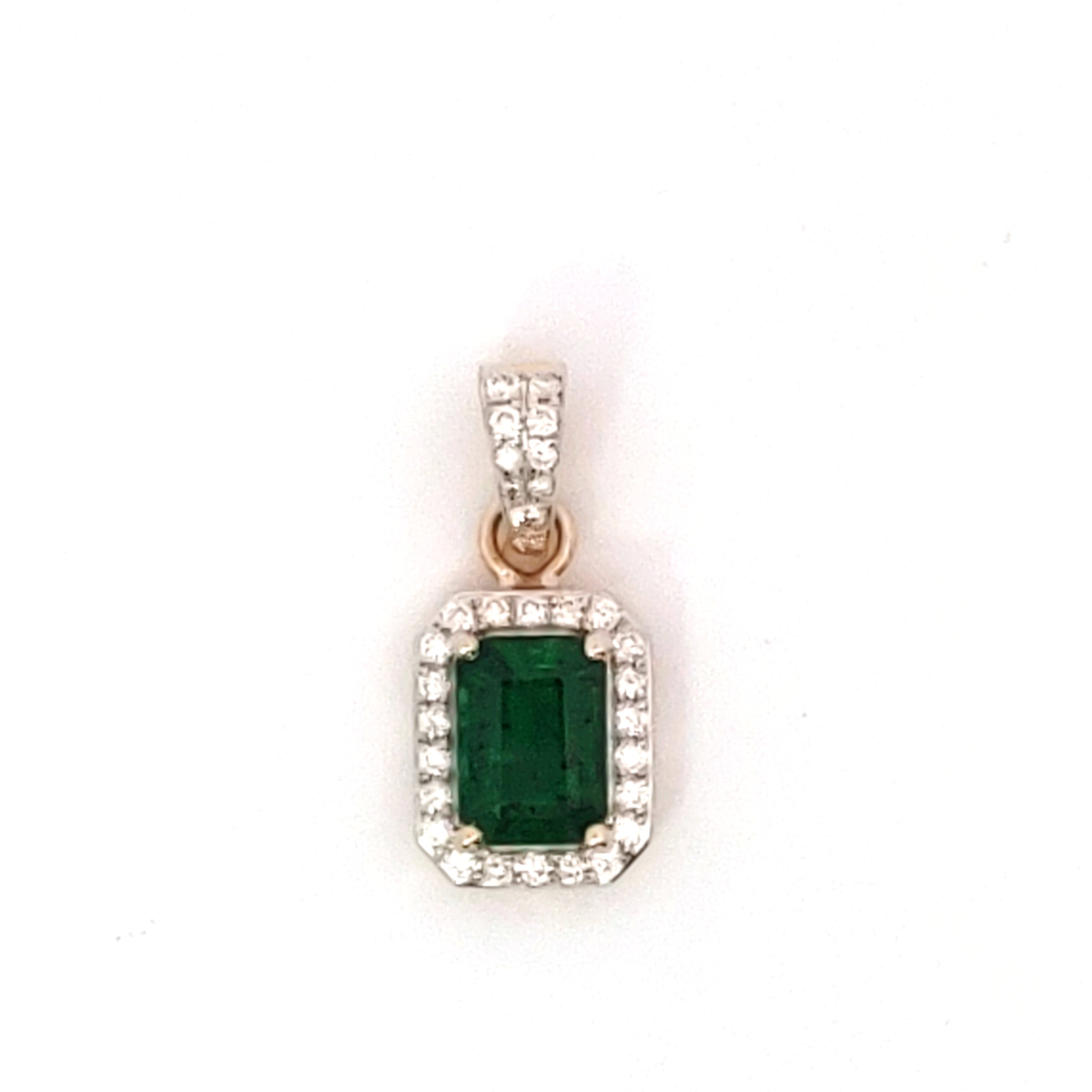 Emerald cut Emerald and Diamond Halo Pendant
