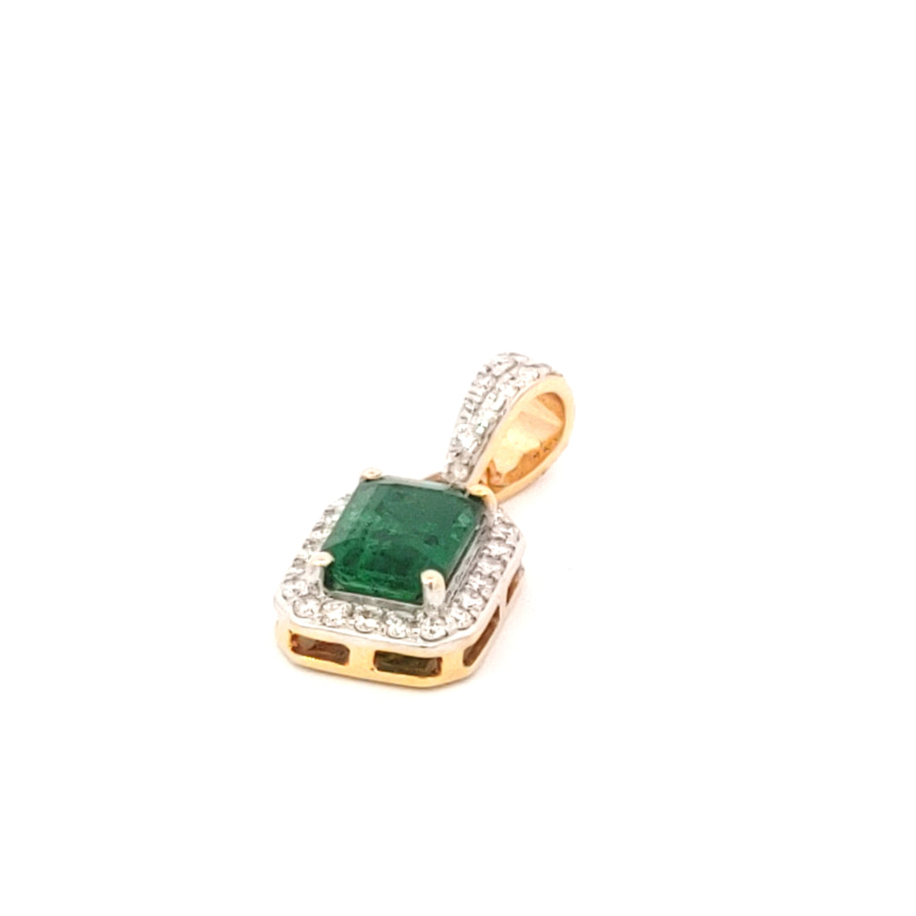 Emerald cut Emerald and Diamond Halo Pendant